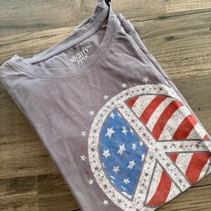 Mighty Fine Charcoal Gray American Flag Peace Sign Graphic Tee Shirt XL